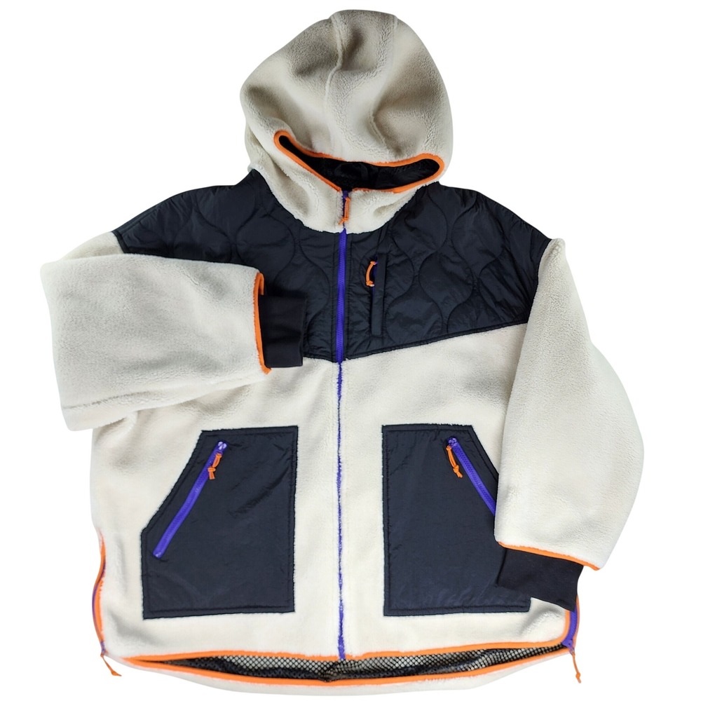 ACX Active Fleece Hoodie‎ Jacket Womens 2X Cream Colorblock Quilted Gorpcore
